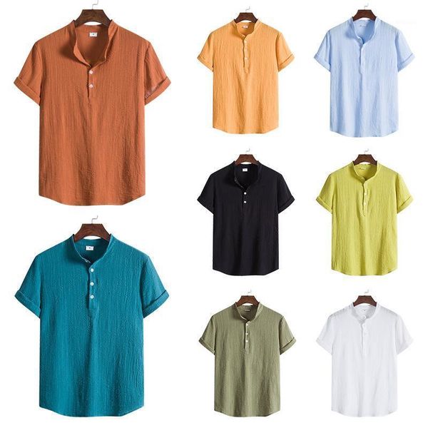 men's casual shirts men shirt summer comfy cotton linen short sleeve stand collar solid color vintage blouse 2021 streetwear camisa ma, White;black
men's casual shirts men shirt summer comfy cotton linen short sleeve stand collar solid color vintage blouse 2021 streetwear camisa ma, White;black