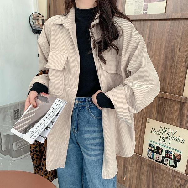 retro corduroy shirt coat women's spring autumn 2021 loose medium length bf wind salt long sleeve jackets, Black;brown
retro corduroy shirt coat women's spring autumn 2021 loose medium length bf wind salt long sleeve jackets, Black;brown