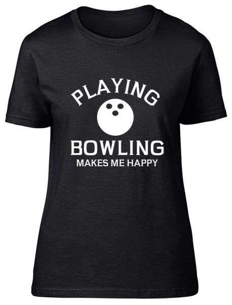 Playing Bowling makes me Happy Womens Ladies Fitted T-Shirt, White;black
Playing Bowling makes me Happy Womens Ladies Fitted T-Shirt, White;black