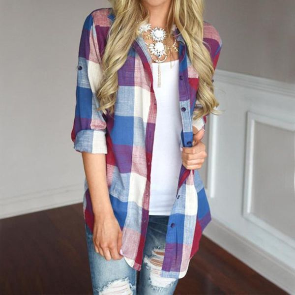 style lapel casual plaid shirt ladies long sleeve button down blouse commuter summer and autumn women's blouses & shirts, White
style lapel casual plaid shirt ladies long sleeve button down blouse commuter summer and autumn women's blouses & shirts, White