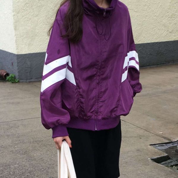 women's jackets coats autumn korean stripe color matching sports zipper coat loose baseball jacket women o09p, Black;brown
women's jackets coats autumn korean stripe color matching sports zipper coat loose baseball jacket women o09p, Black;brown