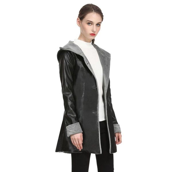 women's trench coats 2021 warm winter women long coat faux pu leather thick elegant casual lady with hood fleece lining outwear, Tan;black
women's trench coats 2021 warm winter women long coat faux pu leather thick elegant casual lady with hood fleece lining outwear, Tan;black