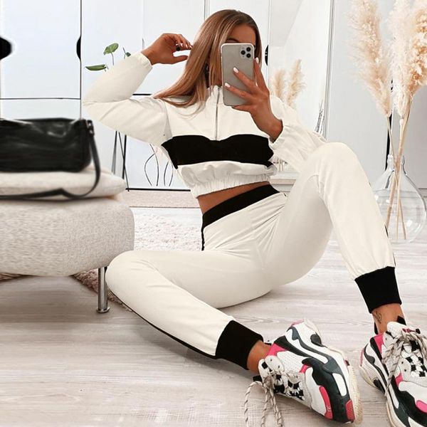 gym clothing fashion womens leisure tracksuit long sleeve zipper patchwork sweatshirt crop +pants two-piece sports fitness sets active#g, White;black
gym clothing fashion womens leisure tracksuit long sleeve zipper patchwork sweatshirt crop +pants two-piece sports fitness sets active#g, White;black