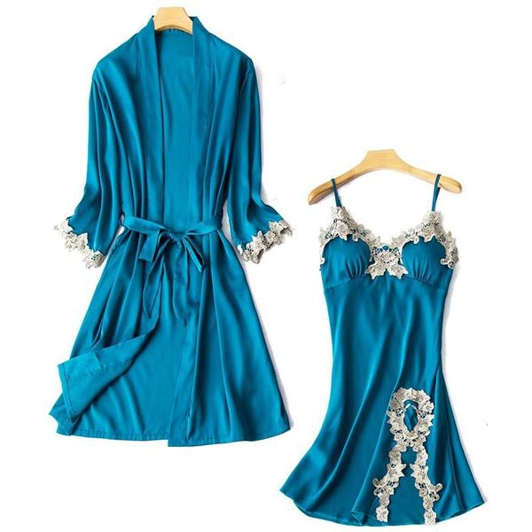 women's sleepwear women lace trim wedding robe set faux silk 2 piece kimono bathrobe gown suspender nightgown suit, Black;red
women's sleepwear women lace trim wedding robe set faux silk 2 piece kimono bathrobe gown suspender nightgown suit, Black;red