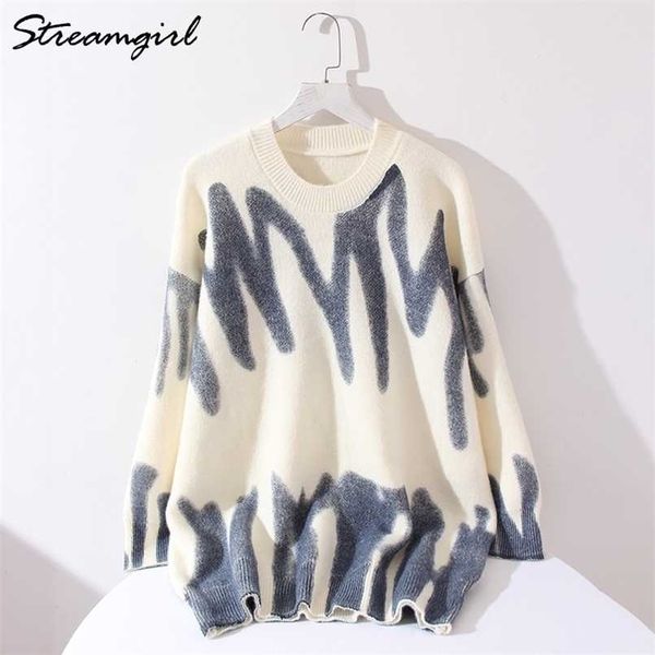 white sweater oversize pullover women striped print female winter warm knitted women's oversized sweater for women fashion 211103, White;black
white sweater oversize pullover women striped print female winter warm knitted women's oversized sweater for women fashion 211103, White;black