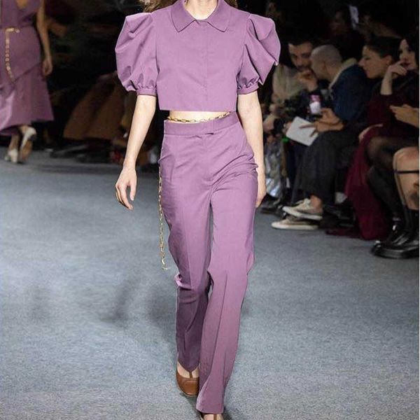 est fashion summer designer suit set women's puff sleeve short blouse and purple pants sets 210526, White
est fashion summer designer suit set women's puff sleeve short blouse and purple pants sets 210526, White