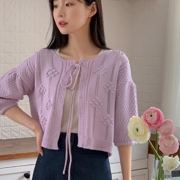 women's knits & tees sweater sweet purple o neck three quarter lace up cropped cardigan hollow out bow knitted sueters de mujer korean, White
women's knits & tees sweater sweet purple o neck three quarter lace up cropped cardigan hollow out bow knitted sueters de mujer korean, White