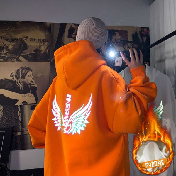 autumn and winter plush thickened colorful luminous sweater men's loose lazy wind hooded orange jacket, Black;brown
autumn and winter plush thickened colorful luminous sweater men's loose lazy wind hooded orange jacket, Black;brown
