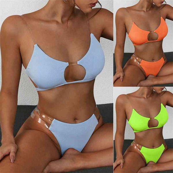 women clear straps ribbed bikini set push-up brazilian swimwear solid color beach swimsuit bathing suits, White;black
women clear straps ribbed bikini set push-up brazilian swimwear solid color beach swimsuit bathing suits, White;black