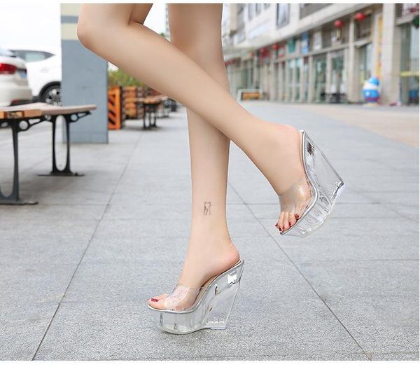 slippers leisure women shoes summer transparent crystal model catwalk wedding high-heeled 14cm wedges, Black
slippers leisure women shoes summer transparent crystal model catwalk wedding high-heeled 14cm wedges, Black