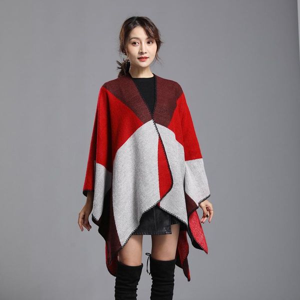 style plaid split big shawl women thickened foreign trade imitation cashmere scarf ethnic wind knitted cloak scarves, Blue;gray
style plaid split big shawl women thickened foreign trade imitation cashmere scarf ethnic wind knitted cloak scarves, Blue;gray