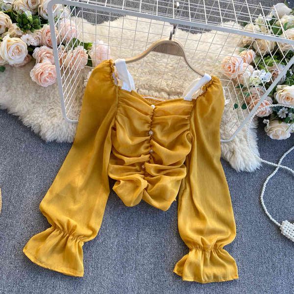 women's blouses & shirts fashion women square neck stitching pleated slim short chiffon shirt lady solid color long sleeve blouse, White
women's blouses & shirts fashion women square neck stitching pleated slim short chiffon shirt lady solid color long sleeve blouse, White