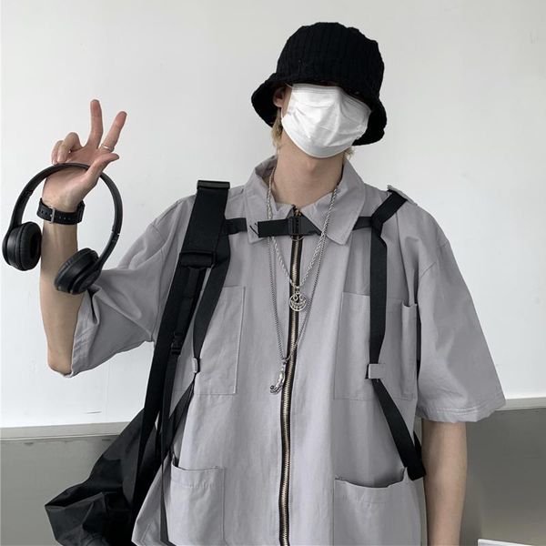 men's casual shirts spring autumn men loose thin pocket short sleeve streetwear cool all-match fashion handsome couples shirt, White;black
men's casual shirts spring autumn men loose thin pocket short sleeve streetwear cool all-match fashion handsome couples shirt, White;black