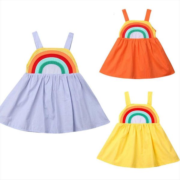 

summer baby girl backless dress rainbow sling casual holiday outfits cute strap, Red;yellow