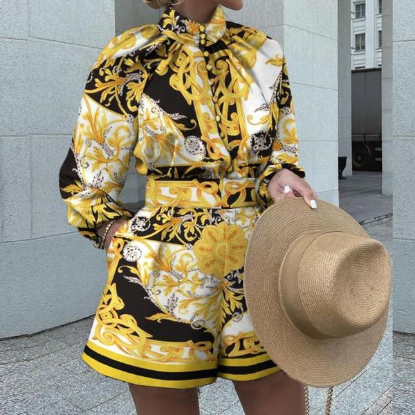 women's tracksuits office lady tracksuit women shorts set floral autumn long sleeve shirt and loose high waisted mini two piece, Gray
women's tracksuits office lady tracksuit women shorts set floral autumn long sleeve shirt and loose high waisted mini two piece, Gray