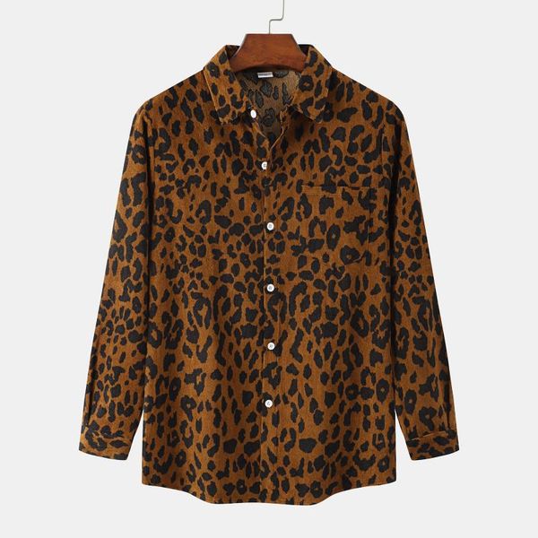men's casual shirts leopard print shirt corduroy long sleeve harajuku button up men turn-down collar for chemise homme, White;black
men's casual shirts leopard print shirt corduroy long sleeve harajuku button up men turn-down collar for chemise homme, White;black