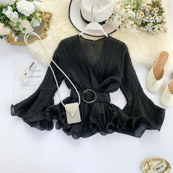 women's blouses & shirts 2021, the shirt female design feeling small horn sleeve close tied with pendulum chiffon blouse lotus leaf, White
women's blouses & shirts 2021, the shirt female design feeling small horn sleeve close tied with pendulum chiffon blouse lotus leaf, White