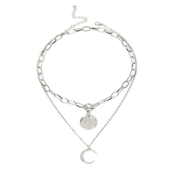 pendant necklaces fashion double-layer women's necklace moon star coin adjustable chain link choker charm jewelry, Silver
pendant necklaces fashion double-layer women's necklace moon star coin adjustable chain link choker charm jewelry, Silver