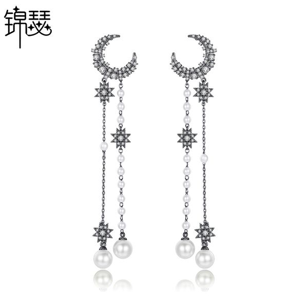 jewelry charm stud xinyue earrings copper inlaid 3a zircon long korean tassel pearl women's moon shaped gift, Golden
jewelry charm stud xinyue earrings copper inlaid 3a zircon long korean tassel pearl women's moon shaped gift, Golden
