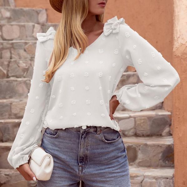 women's blouses & shirts bow-knot blouse women polka dot tunic female office lady v neck long sleeve elegant lantern 40#, White
women's blouses & shirts bow-knot blouse women polka dot tunic female office lady v neck long sleeve elegant lantern 40#, White