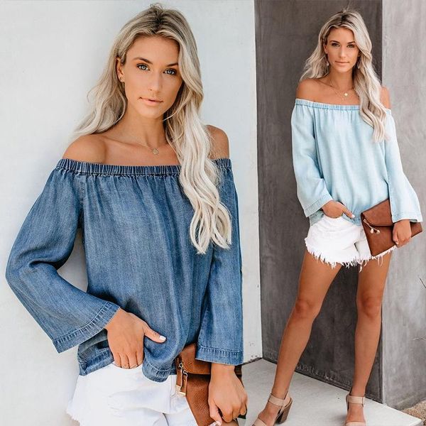 women's t-shirt shirts women clothing t woman tshirts 2021 long sleeve summer one-neck off-shoulder long-sleeved denim shirt, White
women's t-shirt shirts women clothing t woman tshirts 2021 long sleeve summer one-neck off-shoulder long-sleeved denim shirt, White