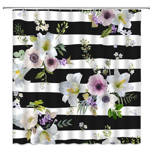 watercolor floral shower curtain decor black white stripes lily camellia lilac leaves spring plant green fabric bath curtains
watercolor floral shower curtain decor black white stripes lily camellia lilac leaves spring plant green fabric bath curtains
