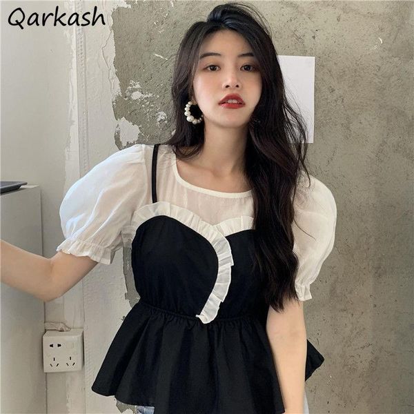 women's blouses & shirts women patchwork summer puff sleeve simple basis ruffles hem slim lovely students all-match ladies trendy korea, White
women's blouses & shirts women patchwork summer puff sleeve simple basis ruffles hem slim lovely students all-match ladies trendy korea, White