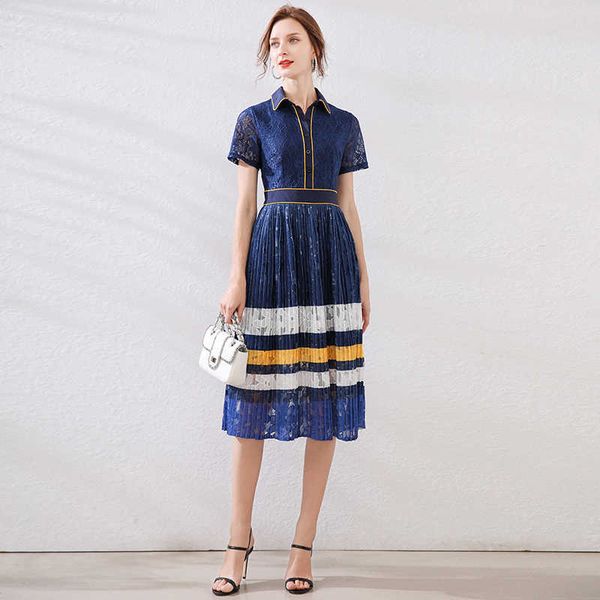 summer runway designer women fashion party elegant chic pleated stripe midi lace dresses 210529, Black;gray
summer runway designer women fashion party elegant chic pleated stripe midi lace dresses 210529, Black;gray