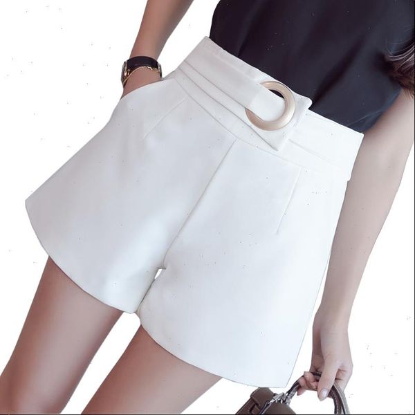 women short summer wide leg shorts fashion casual pants high waist solid elegant ladies feminino, White;black 
women short summer wide leg shorts fashion casual pants high waist solid elegant ladies feminino, White;black
