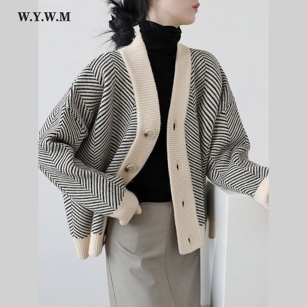 wywm 2021 fall striped knitted cardigans sweater women vintage korean chic long sleeve coat fashion streetwear loose female, Black
wywm 2021 fall striped knitted cardigans sweater women vintage korean chic long sleeve coat fashion streetwear loose female, Black