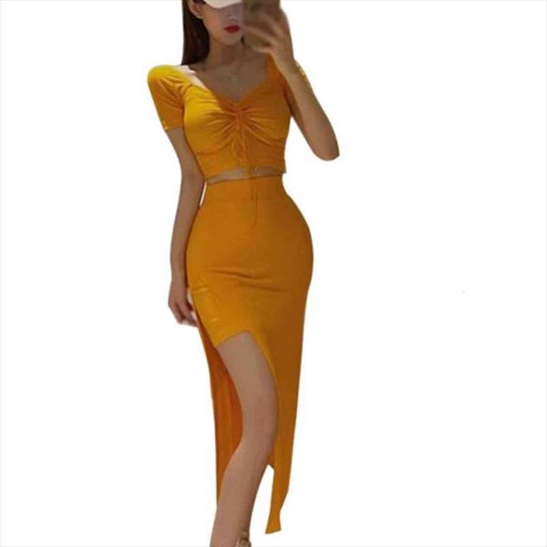 korean style v neck women tracksuits slim t shirt slit skirt two piece set outfits, Gray
korean style v neck women tracksuits slim t shirt slit skirt two piece set outfits, Gray