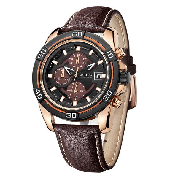 wristwatches megir fashion waterproof chronograph three eyes sports men's watch brown leather strap calendar quartz relogio masculino, Slivery;brown
wristwatches megir fashion waterproof chronograph three eyes sports men's watch brown leather strap calendar quartz relogio masculino, Slivery;brown