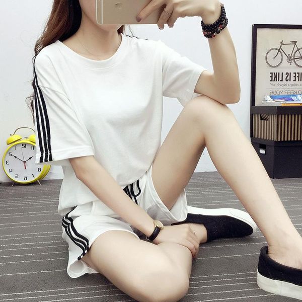women's t-shirt sports suit summer and korean short sleeve shorts size fat mm loose running casual wear two piece set, White
women's t-shirt sports suit summer and korean short sleeve shorts size fat mm loose running casual wear two piece set, White