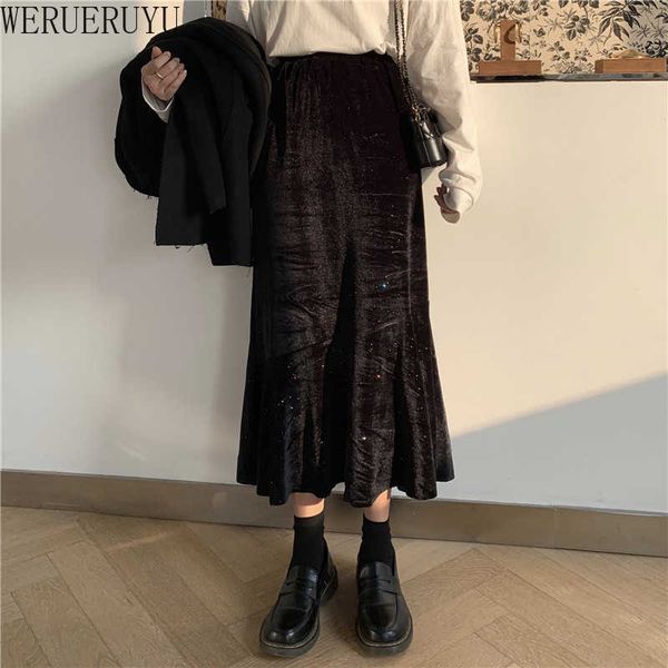 werueruyu velvet mermaid skirt women ol package hip ankle length trumpet skirt 210608, Black
werueruyu velvet mermaid skirt women ol package hip ankle length trumpet skirt 210608, Black