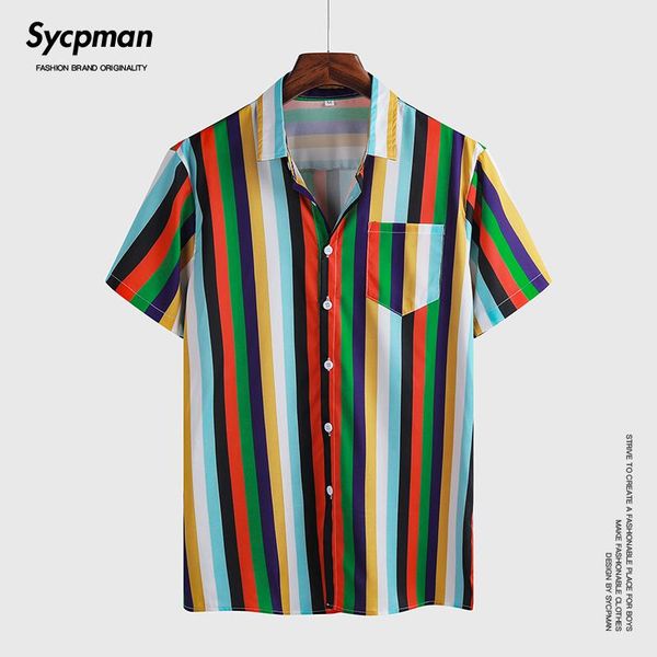 summer rainbow stripe shirt short sleeve men's parent child family casual charm fashion versatile party personalized lapel shirts, White;black
summer rainbow stripe shirt short sleeve men's parent child family casual charm fashion versatile party personalized lapel shirts, White;black