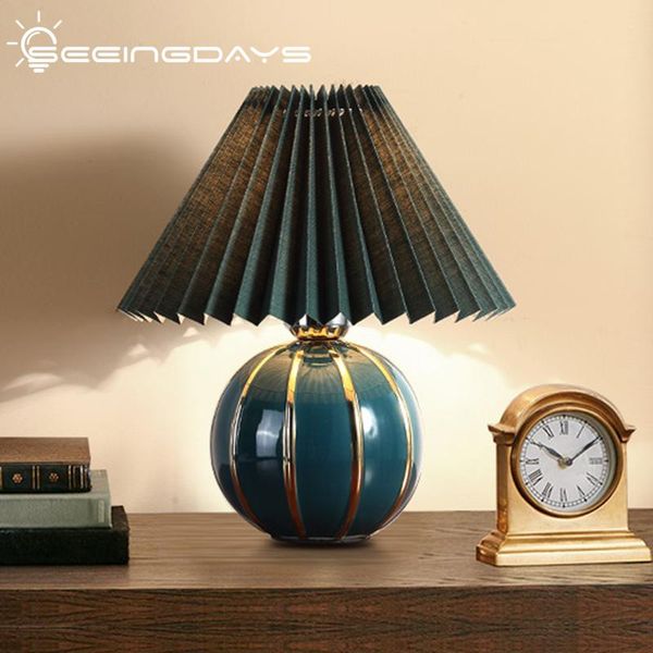 table lamps luxurious round ball golden ceramic lamp bedside vintage foldable lampshade night light e27 110v 220v
table lamps luxurious round ball golden ceramic lamp bedside vintage foldable lampshade night light e27 110v 220v