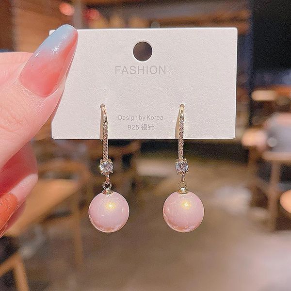 stud 2021 fashion personality baroque pink pearl 925 silver needle earrings female temperament exquisite, Golden;silver