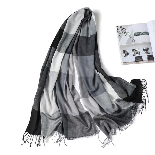 

scarves winter scarf plaid long shawl fashion headband wraps women bandana hijab tassels female foulard cotton feeling stoles, Blue;gray