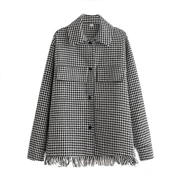 women's jackets female vintage plaid jacket spring tassel coat trf mujer 2021 women shirts oversize houndstooth coats with pocket, Black;brown
women's jackets female vintage plaid jacket spring tassel coat trf mujer 2021 women shirts oversize houndstooth coats with pocket, Black;brown