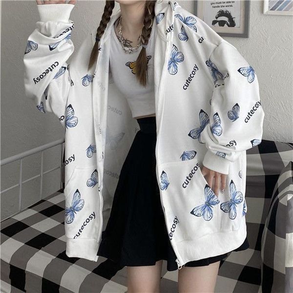 women's hoodies & sweatshirts qweek harajuku zip up tracksuit women butterflies print hoodie with zipper sweatshirt 2021 oversized egir, Black
women's hoodies & sweatshirts qweek harajuku zip up tracksuit women butterflies print hoodie with zipper sweatshirt 2021 oversized egir, Black
