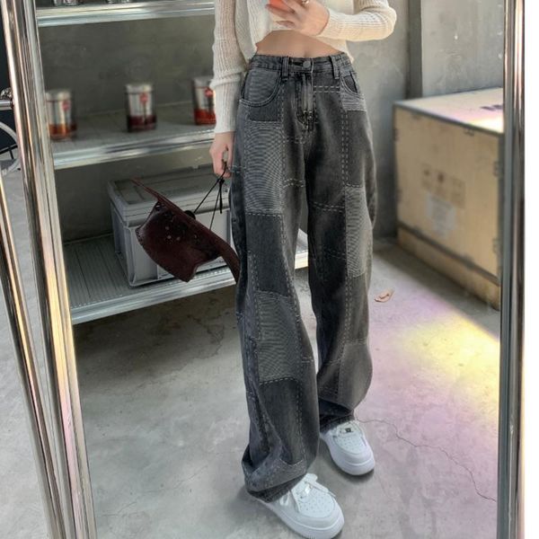 women's jeans denim patchwork contrast color women trousers high waist pocket casual female wide leg pants streetwear fashion wash lady, Blue
women's jeans denim patchwork contrast color women trousers high waist pocket casual female wide leg pants streetwear fashion wash lady, Blue