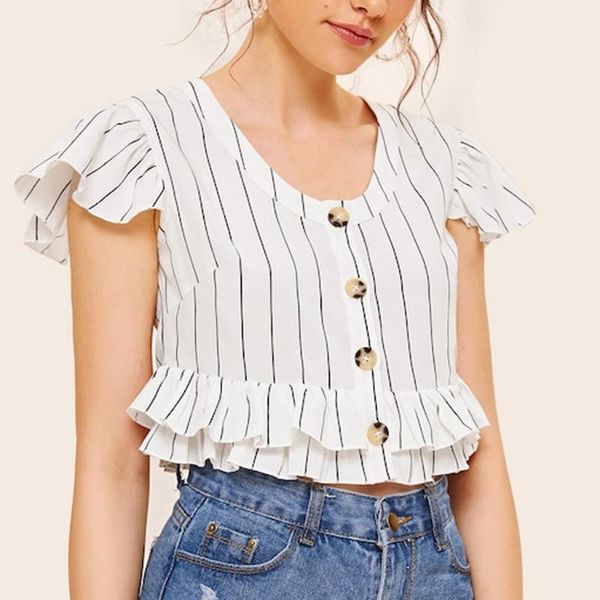 flounce shoulder o-neck embroidery lace blouse ruffle sleeveless blouses women summer casual stripe buttons blusas ropa women's & shir, White
flounce shoulder o-neck embroidery lace blouse ruffle sleeveless blouses women summer casual stripe buttons blusas ropa women's & shir, White