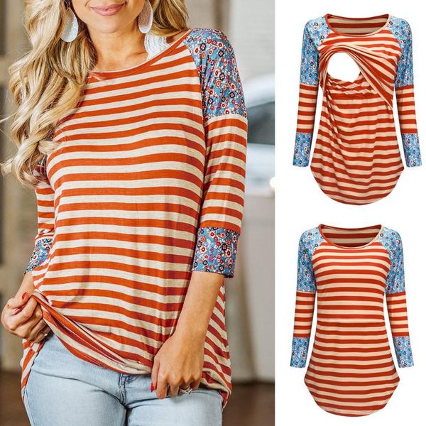 maternity & tees stitching printed breastfeeding pregnant women's sweater nusring long sleeve splicing stripe blouse, White
maternity & tees stitching printed breastfeeding pregnant women's sweater nusring long sleeve splicing stripe blouse, White