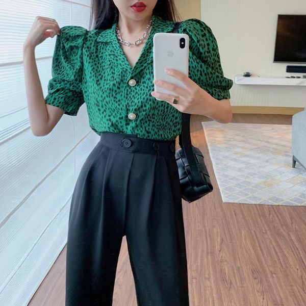 women's two piece pants women summer elegant lady chic notched collar puff sleeve leopard printed shirt hight waist wide leg set, White
women's two piece pants women summer elegant lady chic notched collar puff sleeve leopard printed shirt hight waist wide leg set, White