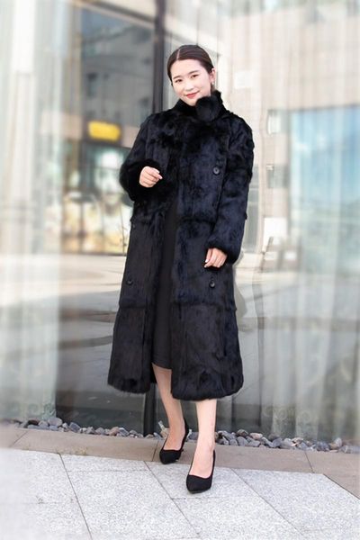 women's fur & faux real genuine natural coat stand collar x-long jacket lady fashion outwear custom any size, Black
women's fur & faux real genuine natural coat stand collar x-long jacket lady fashion outwear custom any size, Black