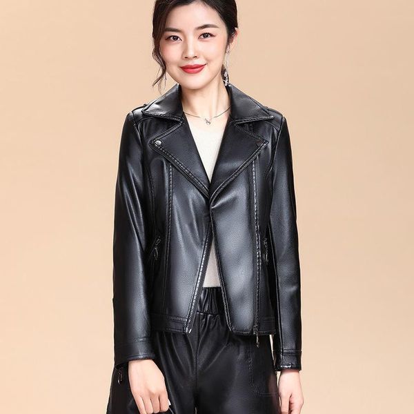 women's leather & faux women autumn short pu punk jacket slim lapel coats female long sleeve motorcycle outerwear x552, Black
women's leather & faux women autumn short pu punk jacket slim lapel coats female long sleeve motorcycle outerwear x552, Black
