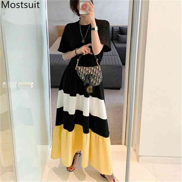 summer color-blocked korean long maxi dress women short sleeve o-neck a-line pleated dresses casual fashion holiday vestido 210513, Black;gray
summer color-blocked korean long maxi dress women short sleeve o-neck a-line pleated dresses casual fashion holiday vestido 210513, Black;gray