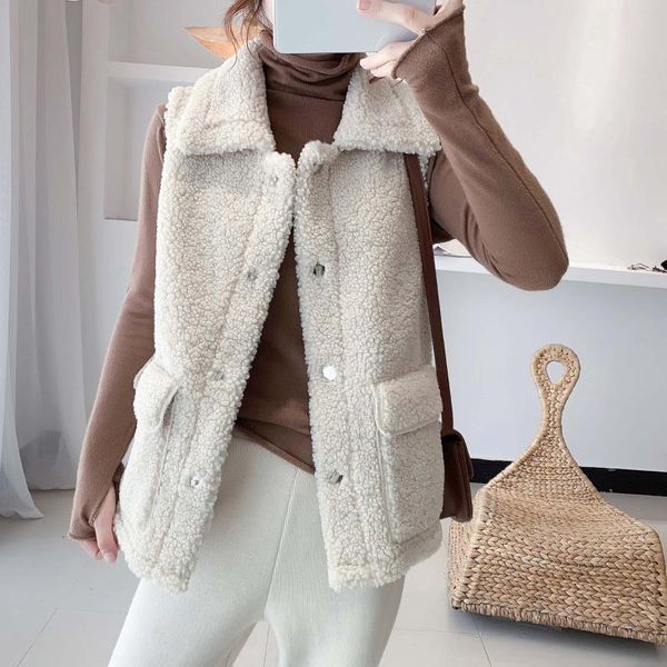 women's fur & faux fashion vest women winter lamb wool cardigan elegant pockets warm outwear female ladies lapel sleeveless waistcoat, Black
women's fur & faux fashion vest women winter lamb wool cardigan elegant pockets warm outwear female ladies lapel sleeveless waistcoat, Black