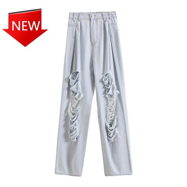 women's jeans waist pleated loose ins style all-match broken hole design washed straight wide leg daddy denim trousers for women, Blue
women's jeans waist pleated loose ins style all-match broken hole design washed straight wide leg daddy denim trousers for women, Blue