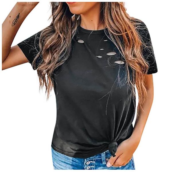 women solid color fashion ladies hollow ripped round neck t-shirt summer female casual short sleeve t shirts women's, White
women solid color fashion ladies hollow ripped round neck t-shirt summer female casual short sleeve t shirts women's, White